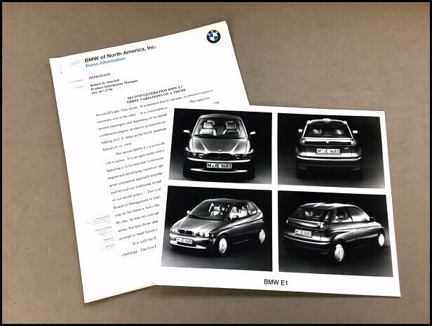 1994 BMW E1 Concept Car Factory Original Photo and Press Release Brochure
