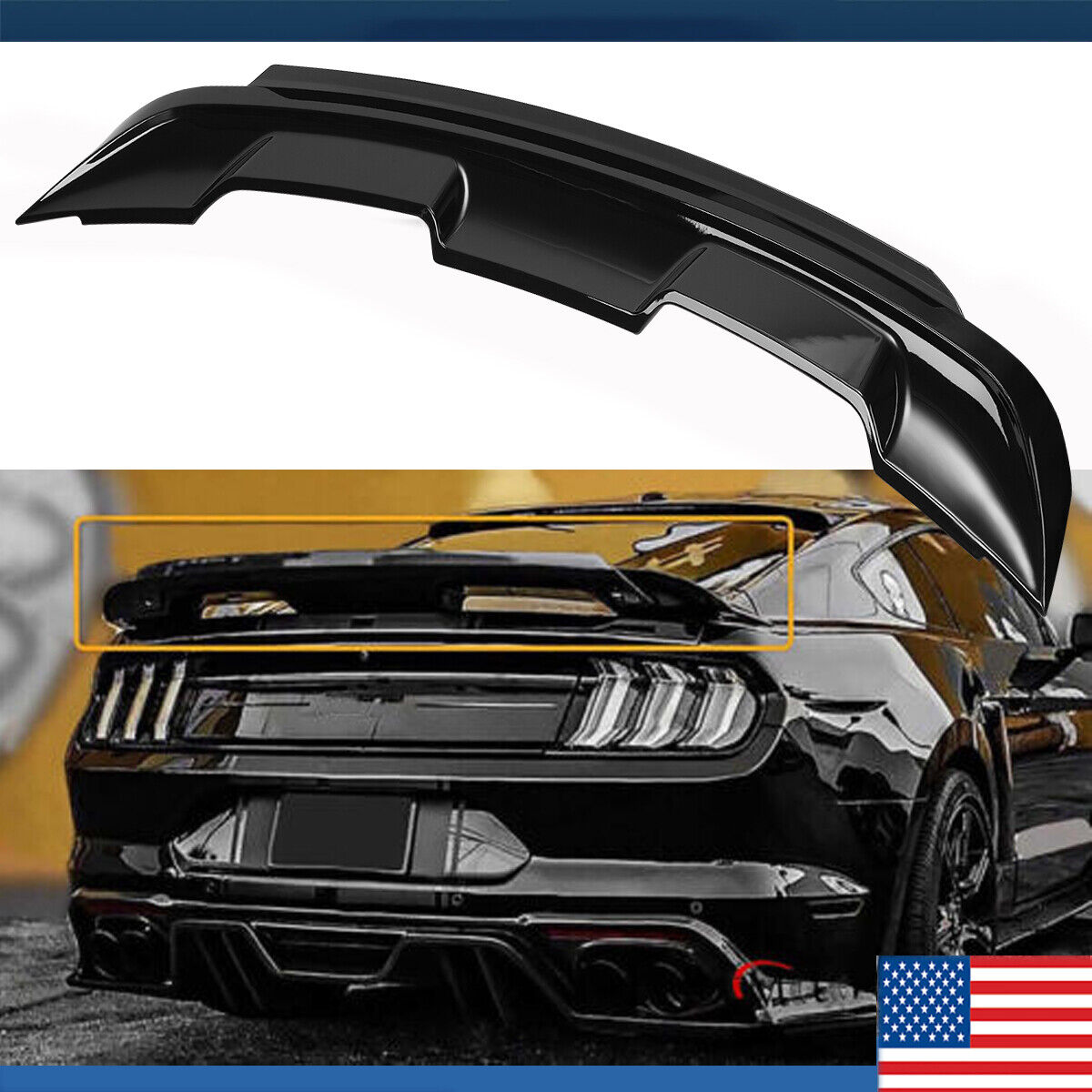 GT500 Style Spoiler W/ Smoke Gurney Flap Wicker Bill For 2015-2022 Ford Mustang