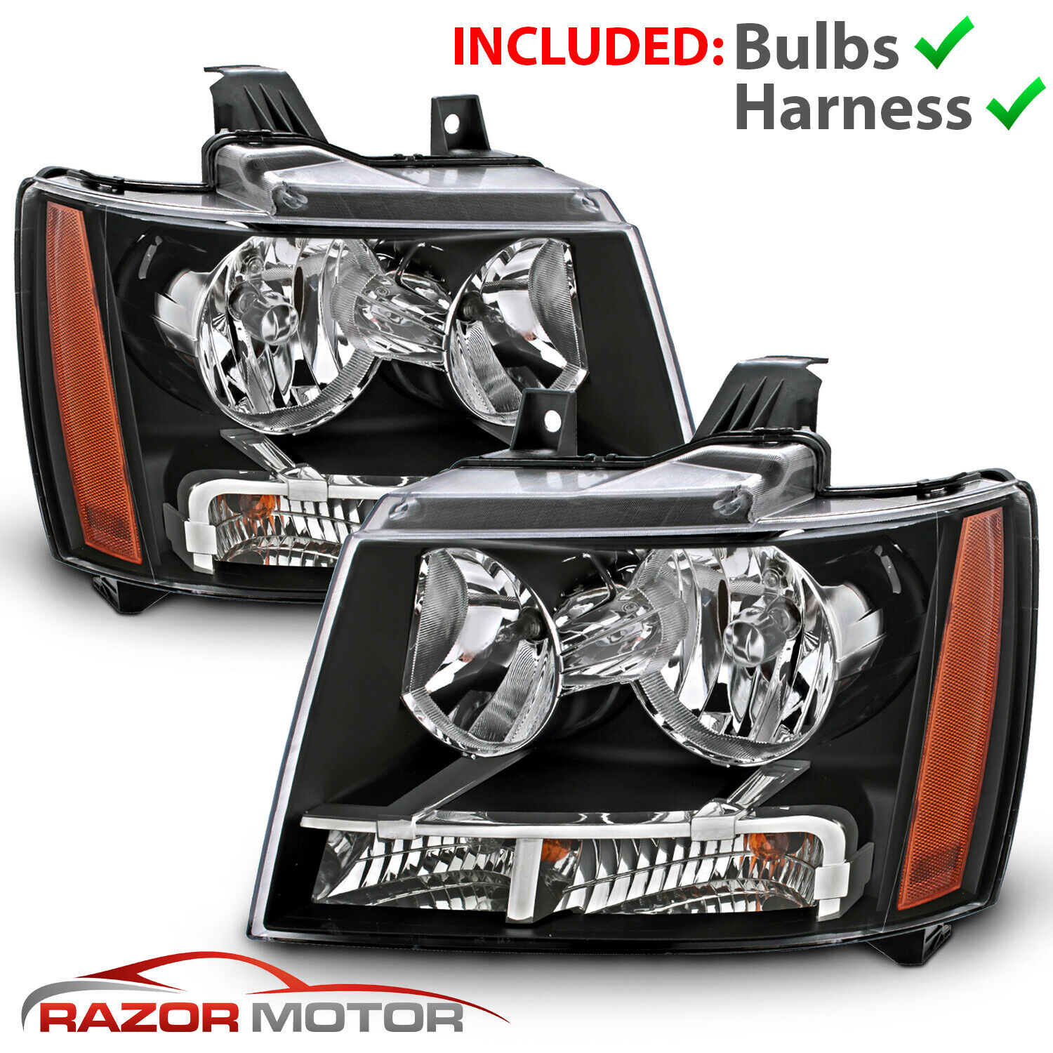2007-14 Replacement Black Headlight Pair for Chevy Avalanche Suburban Tahoe