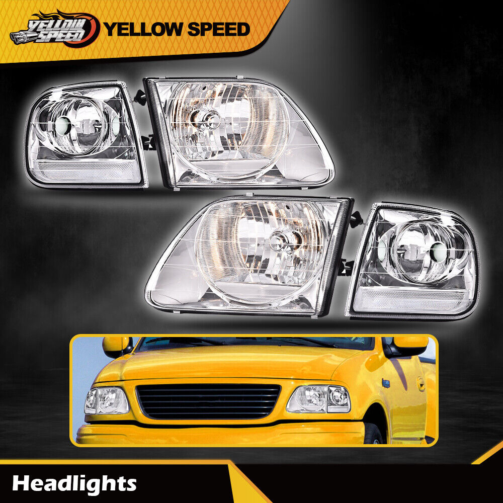 Fit For F150 Expedition Headlights&Corner Parking Lights Chrome Lightning Style 