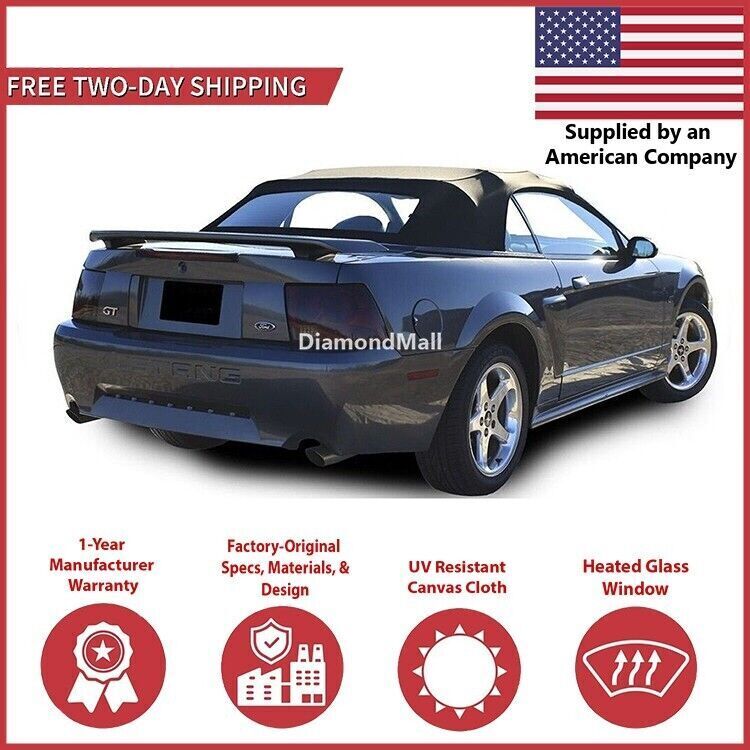 1994-04 Ford Mustang Convertible Soft Top w/ DOT Approved Glass Window, Black