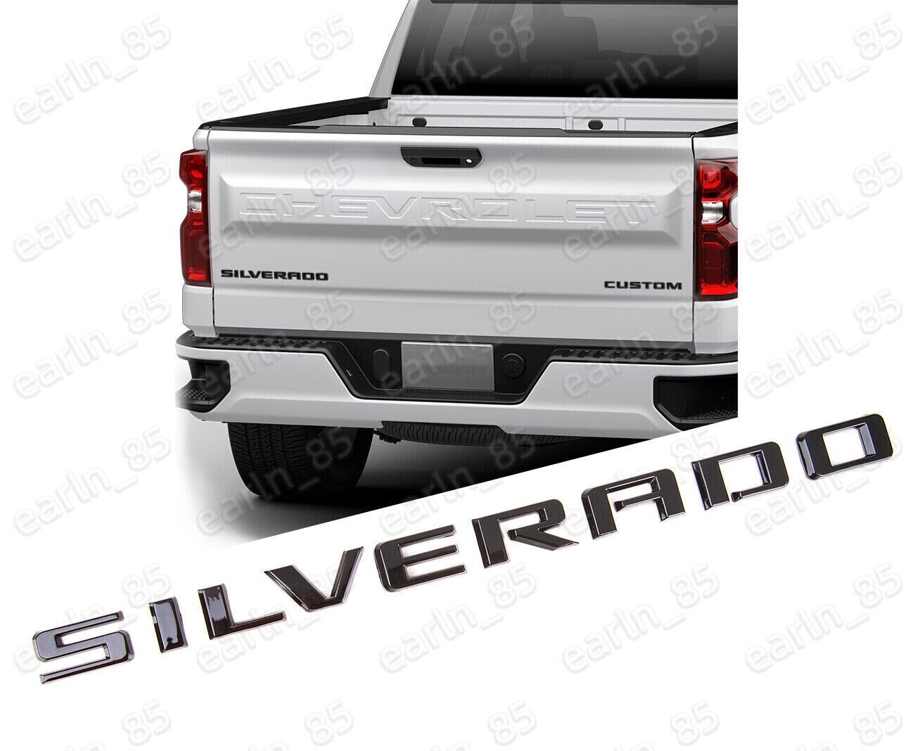 For 2019-2024 Silverado Tailgate Letter Emblem 3D Badge Z71 LT LTZ (Gloss Black)