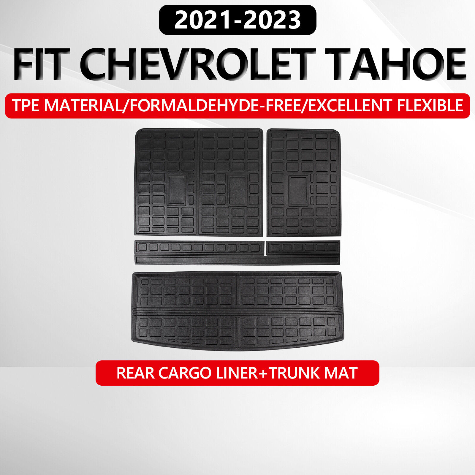 Fit 2021-2023 Chevy Tahoe/GMC Yukon Cargo Mats Backrest Mats Trunk Liners TPE