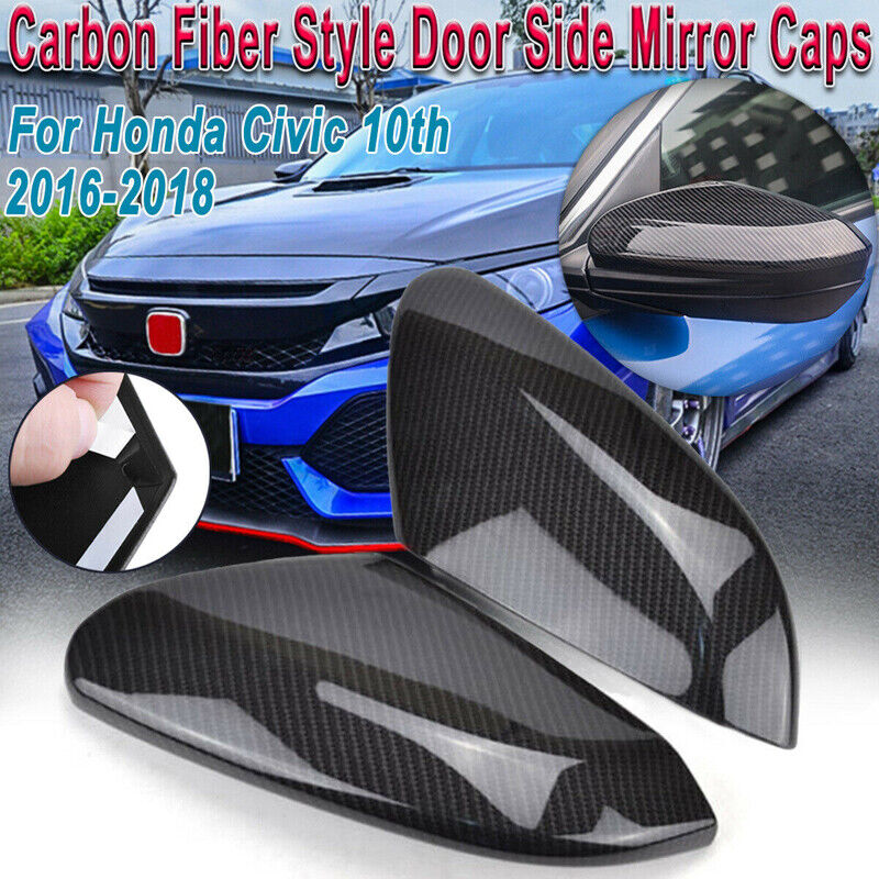 FOR 2016-2021 HONDA CIVIC CARBON FIBER SIDE VIEW MIRROR REPLACEMENT COVER CAP