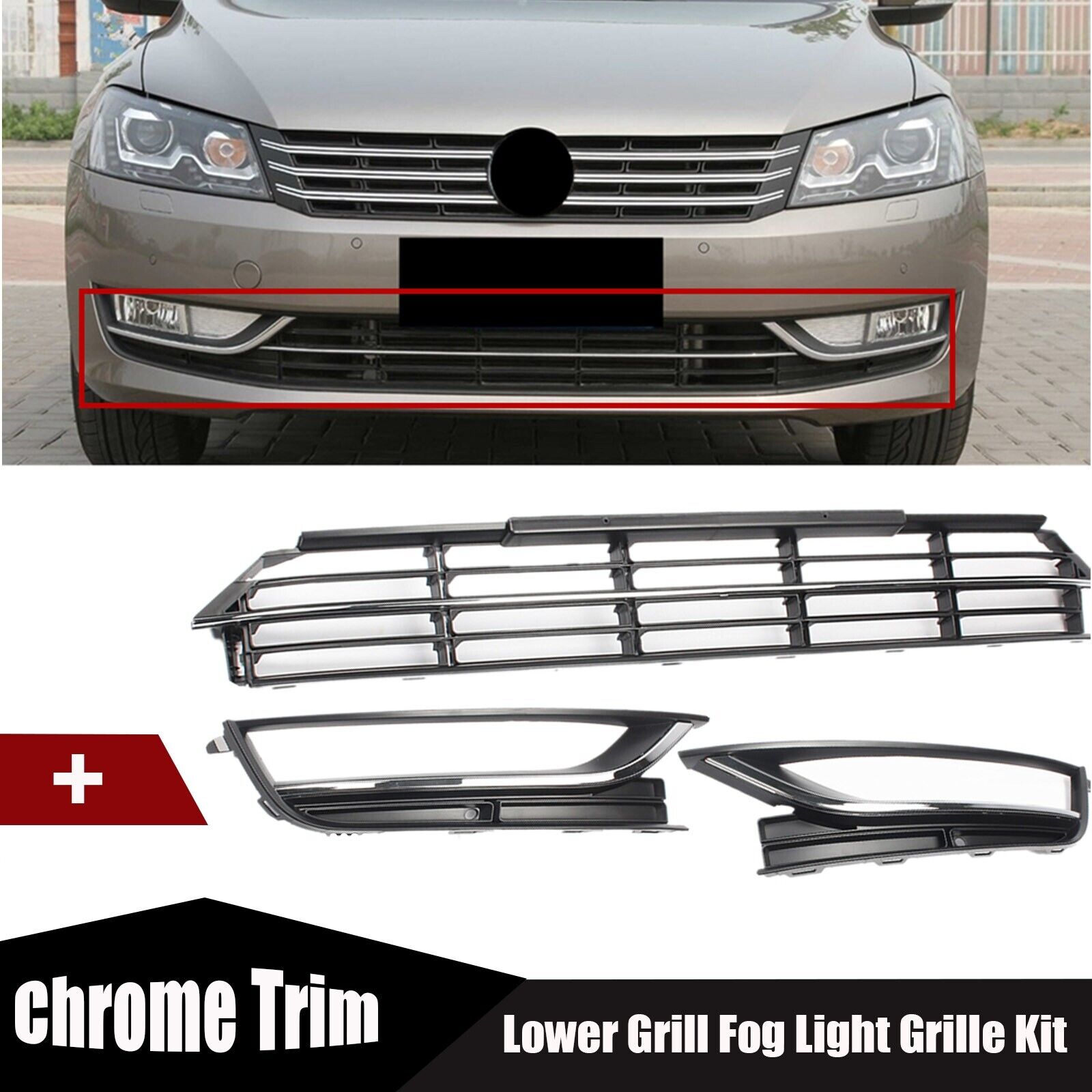 Fit For 2012-2015 VW Passat Front Bumper Air Intake Grille Fog Light Grill Kit