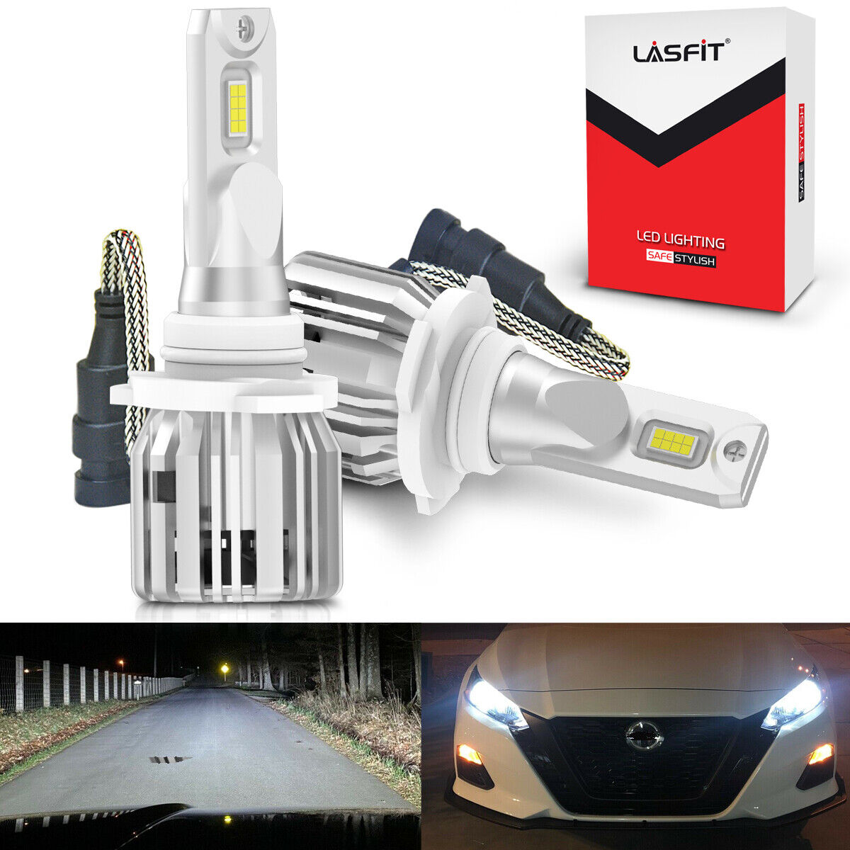 LASFIT LCplus 9005 H11 LED Bulbs Headlight High Low Beam Super Bright White Lamp