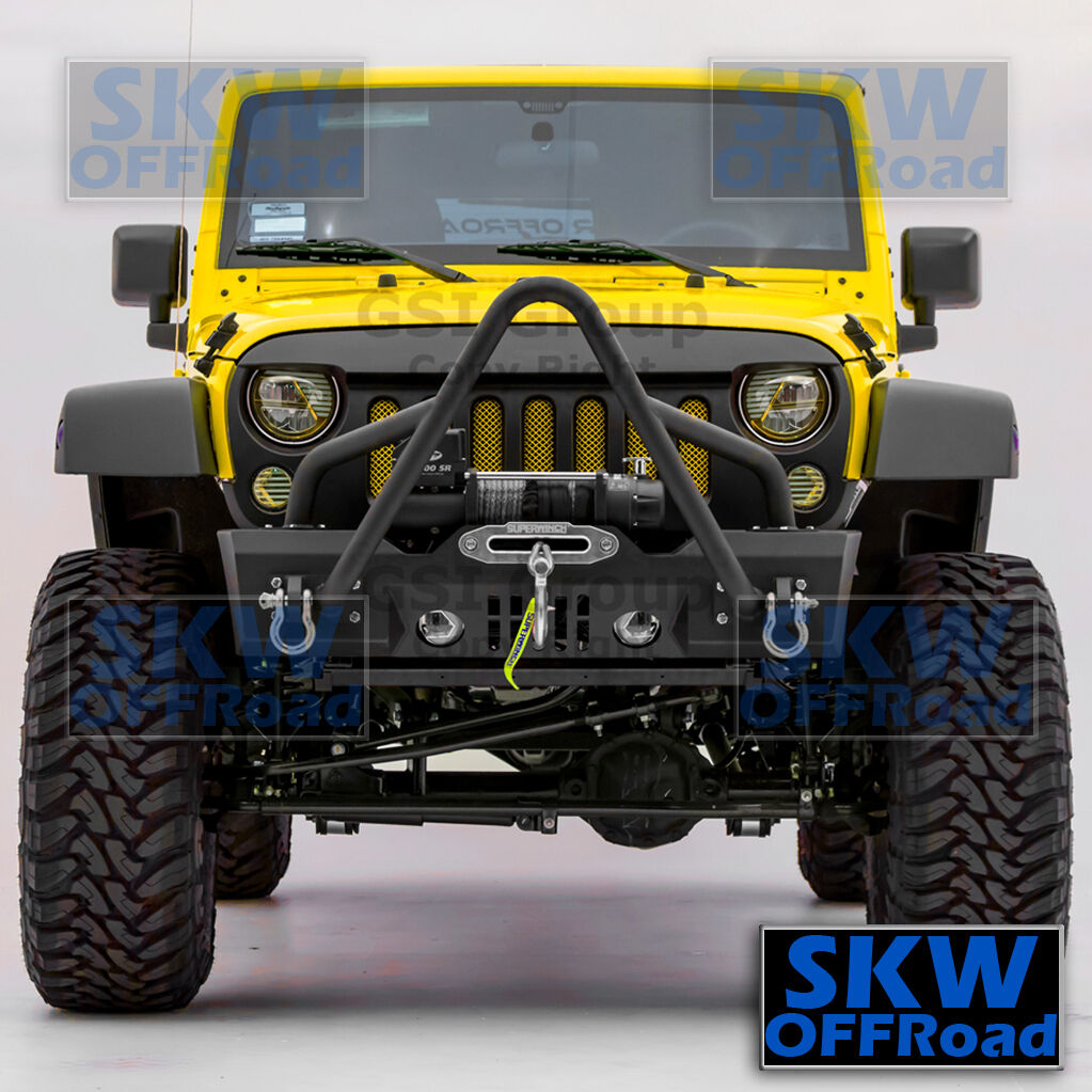 Stubby Stinger Front Bumper+Winch Plate+OE Fog Light Hole for 07-18 Jeep Wrangle