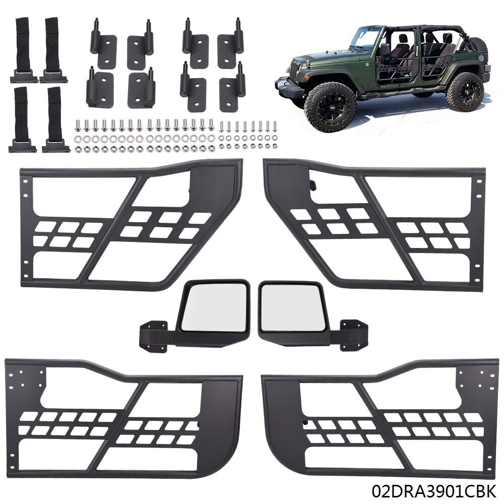 Fit For 07-18 Jeep Wrangler JK 4 Door Front+Rear Side Tube Doors & Side Mirrors