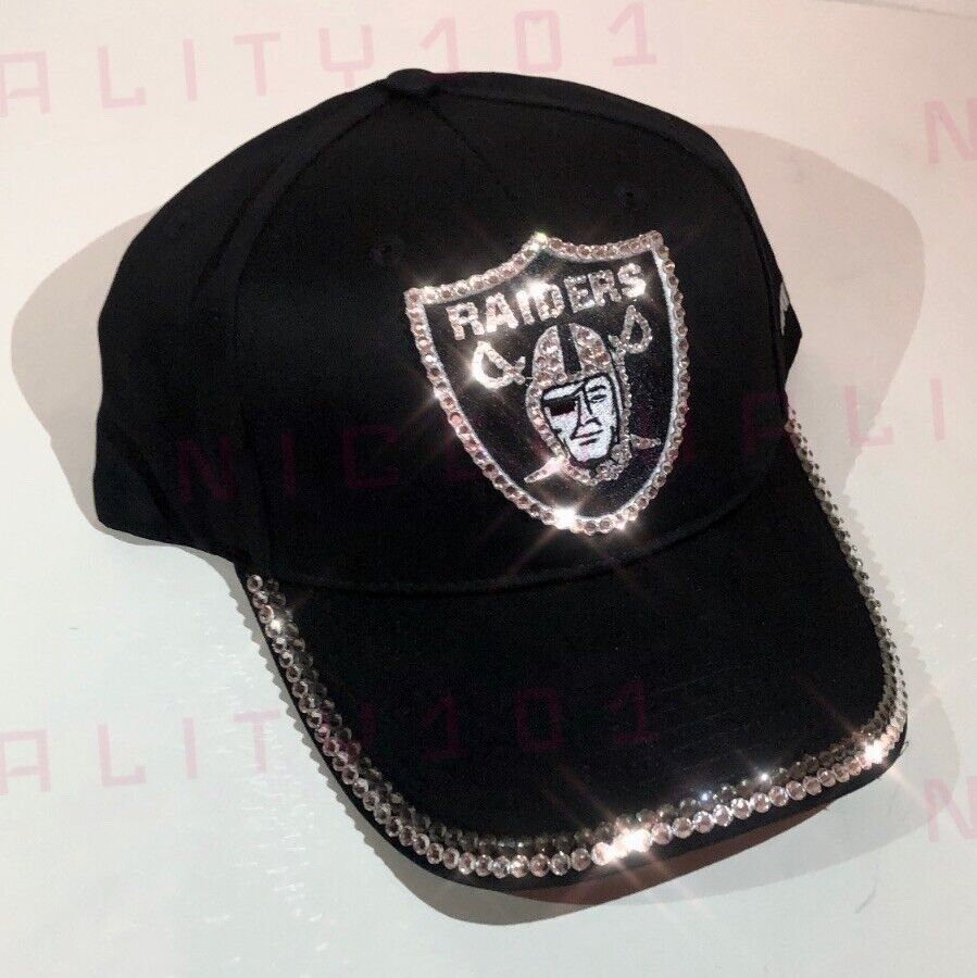 Las Vegas Raiders Football Made With Swarovski Crystals Black Hat Cap Adjustable