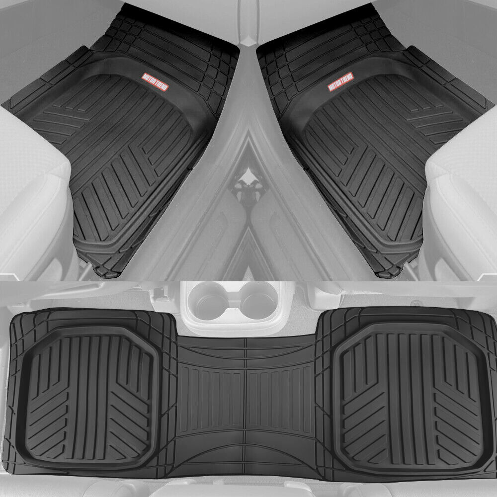 Black Car Floor Mats 3 Piece Set Rubber All Weather Protection for Car Truck SUV
