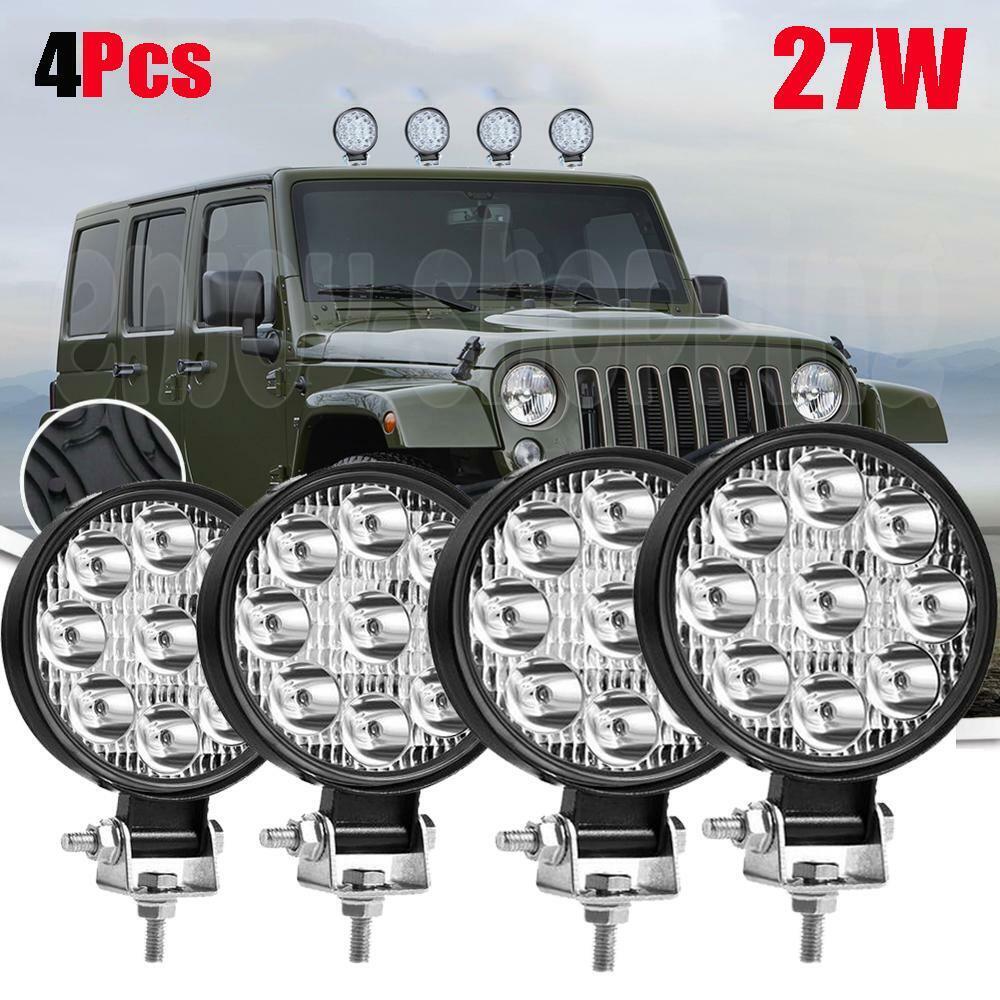 4X 27W Round LED Work Light Pods Flood Spot Lamp Car Truck Off Road Offroad US