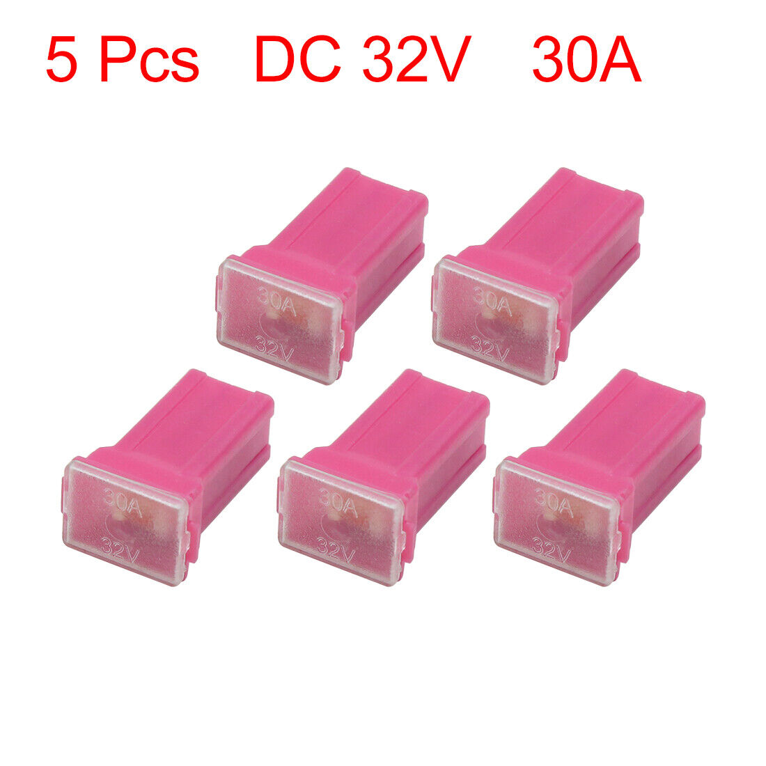 5pcs DC 32V 30A Pink Plastic Female Terminal PAL Cartridge Fuses for Car Auto