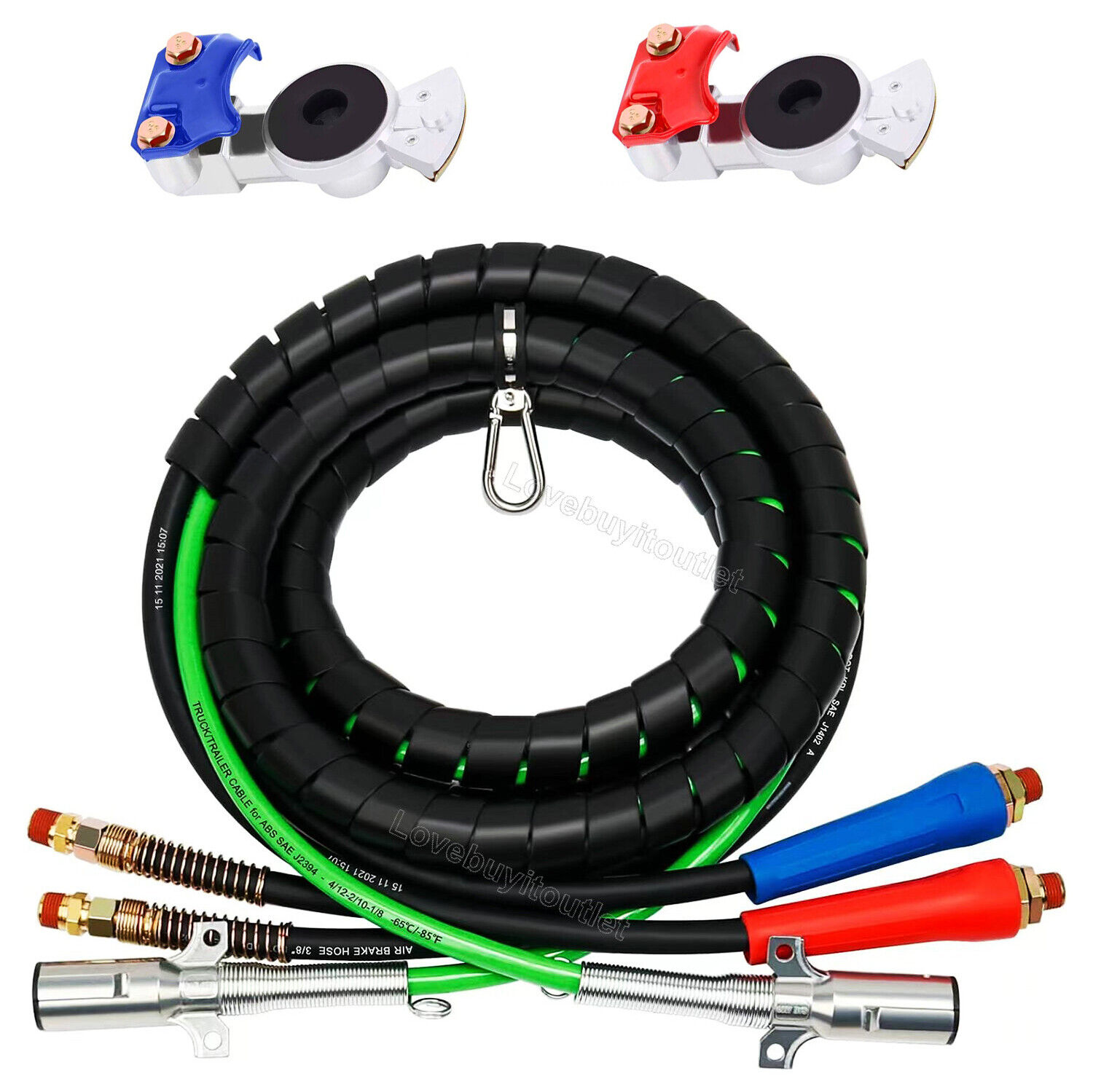12 FEET 3 in 1 ABS & Power Air Line Hose Wrap 7 Way Electrical Cable