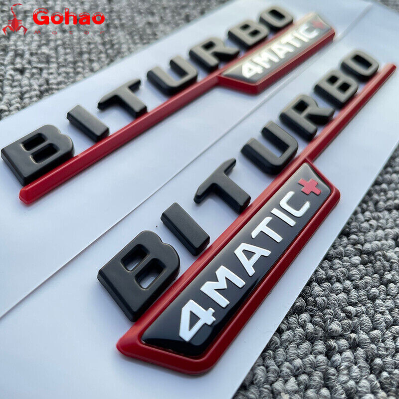 2X BITURBO 4MATIC+ Plus Fender Emblem Red Black Badge For W204 W221 C43 C63 E63