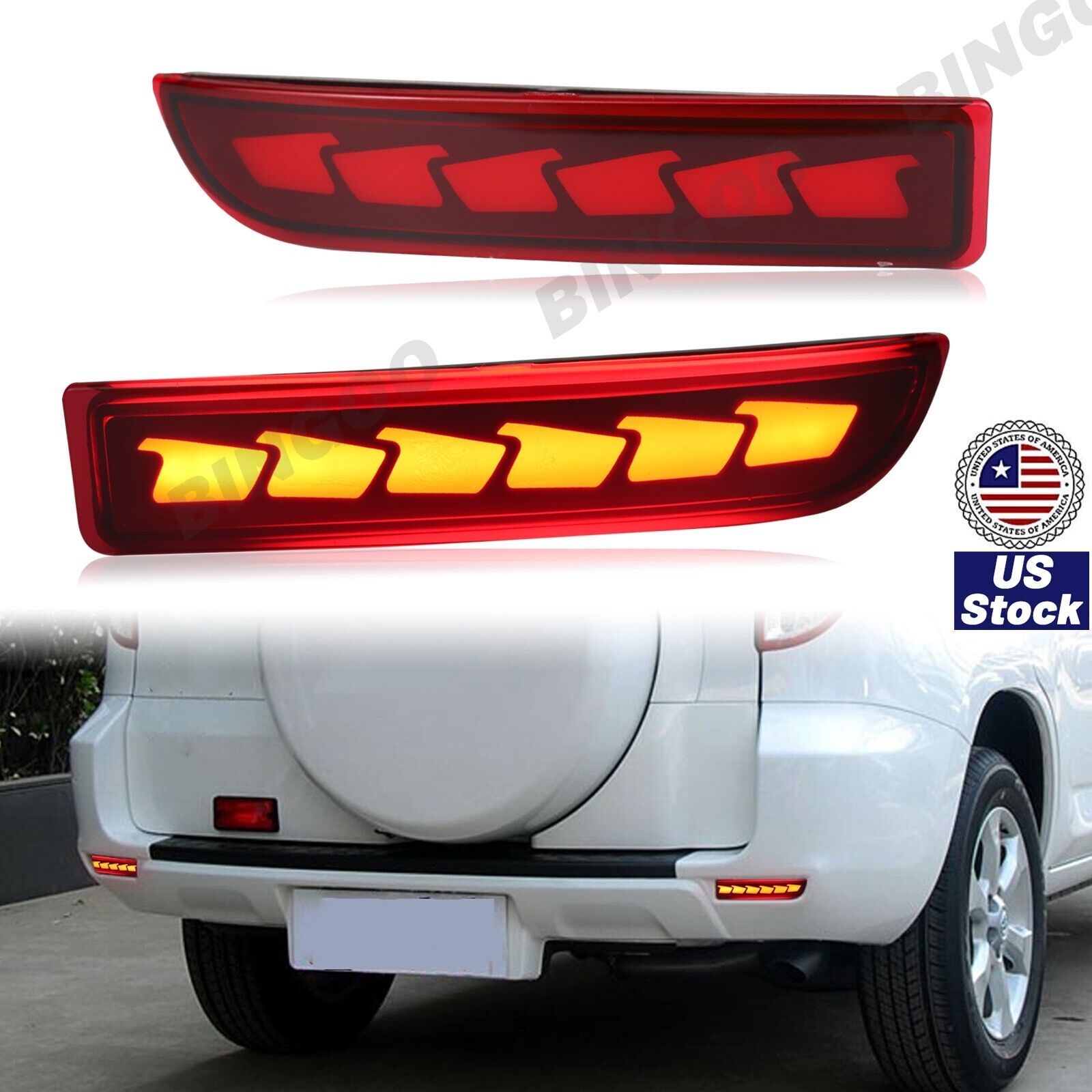 Red Lens LED Rear Bumper Reflector Tail Brake Lights For 2006-2012 Toyota RAV4