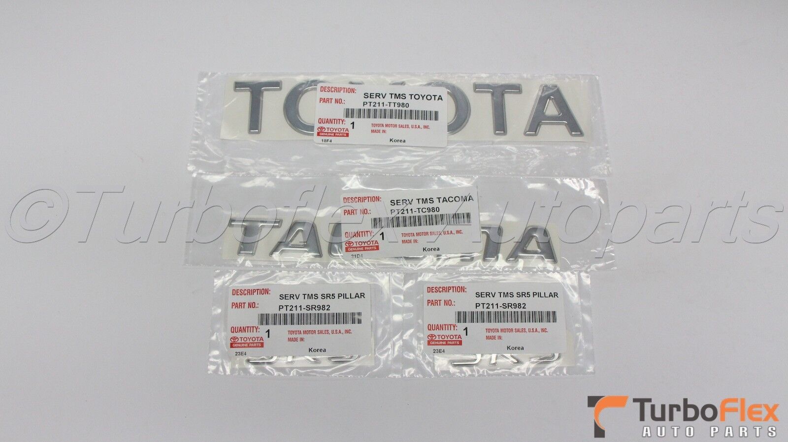 Toyota Tacoma 1998-2004 Tailgate 4 Emblem Kit Genuine OEM 