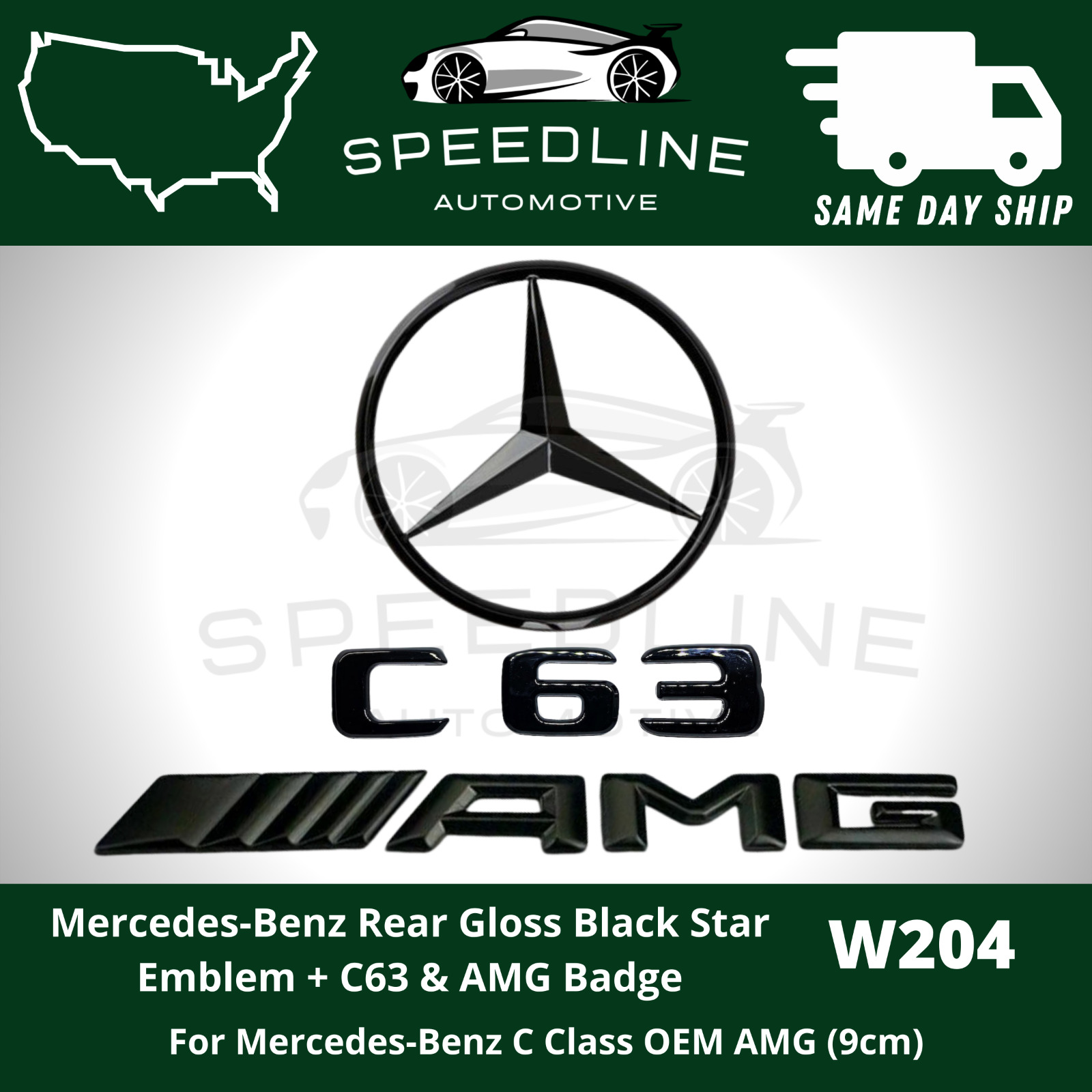 C63 C 63 Emblem AMG Gloss Black W204 SEDAN Trunk Star Badge Set Mercedes Benz