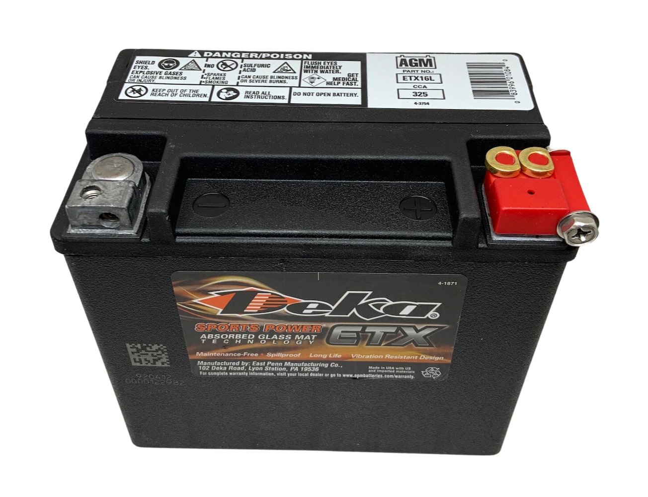 Deka ETX16L Battery - OEM - 12V 19AH 325 CCA AGM