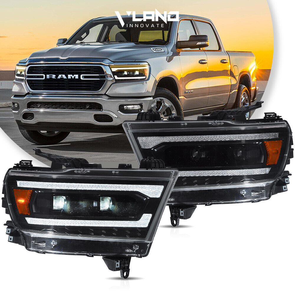 Amber VLAND FULL LED Projector Headlights For 2019-2023 RAM 1500 W/Animation