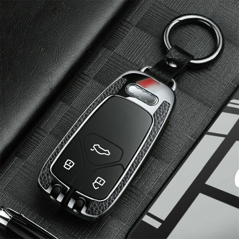 Zinc Alloy+Leather Car Key Fob Case Cover Holder For Audi A4 A5 S5 SQ5 Q5 Q7 TT