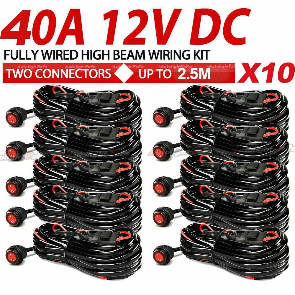10x 2-Lead Wiring Harness Kit ON-OFF Switch Relay for LED Work Light Pod Bar 12V