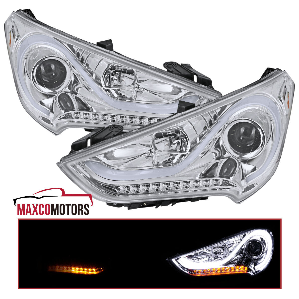 Projector Headlights Fits 2012-2017 Hyundai Veloster Clear LED Sequential Signal