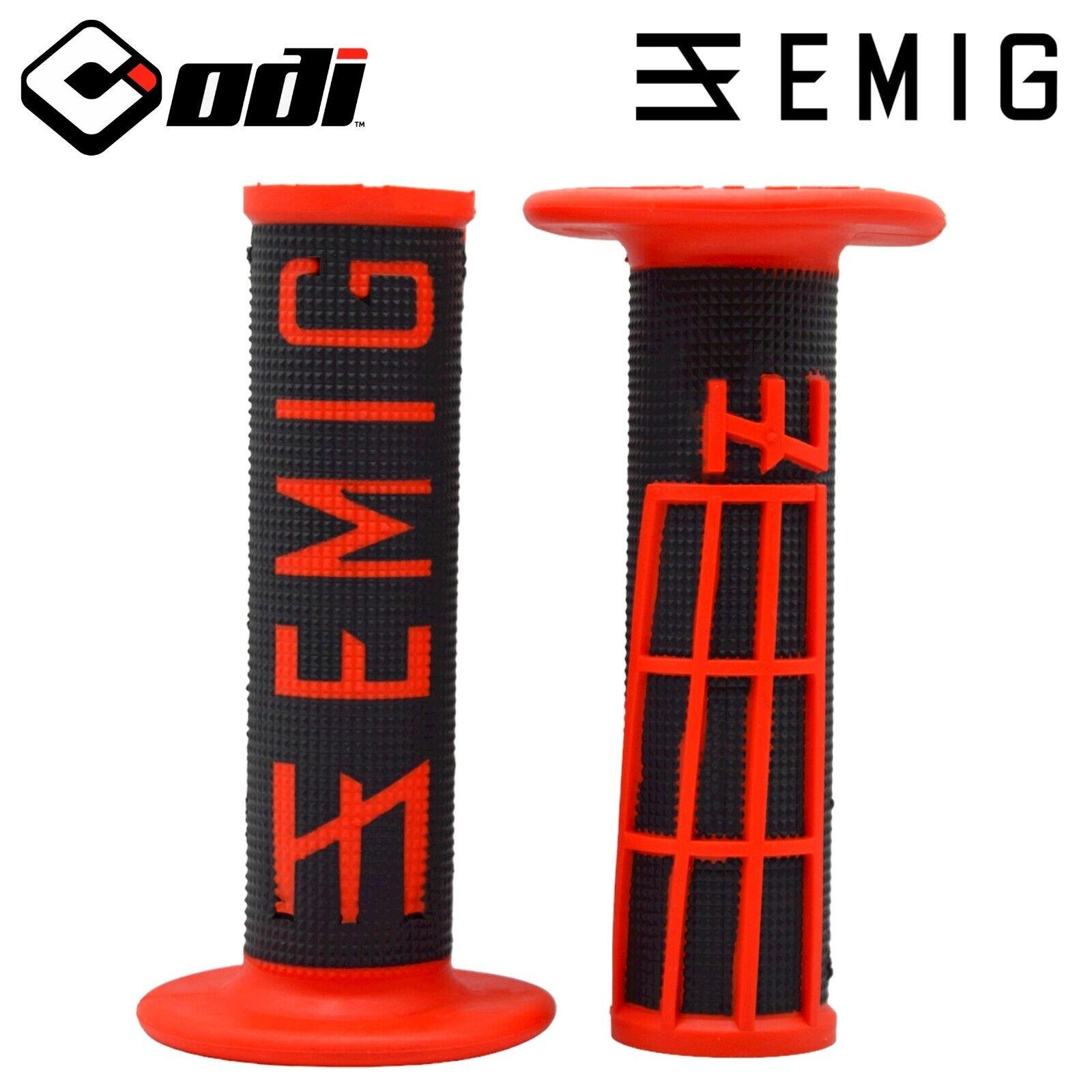Red ODI EMIG Grips -- V2 Low-Pro Half 1/2 Waffle -- Dirt Bike Motorcycle 7/8\