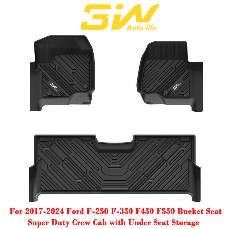 3W Floor Mats for Ford F250 F350 F450 F550 2017-2024 Super CrewCab With Storage
