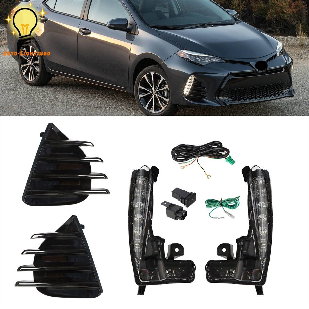 Pair of Fog Lights LED Lamps w/Cover kits For 2017-2019 Toyota Corolla SE XSE