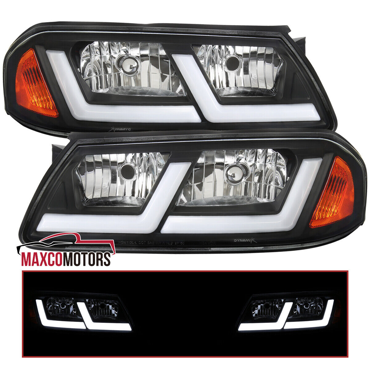 Fits 2000-2005 Chevy Impala LED Tube Lamps Black Headlights Left+Right 00-05