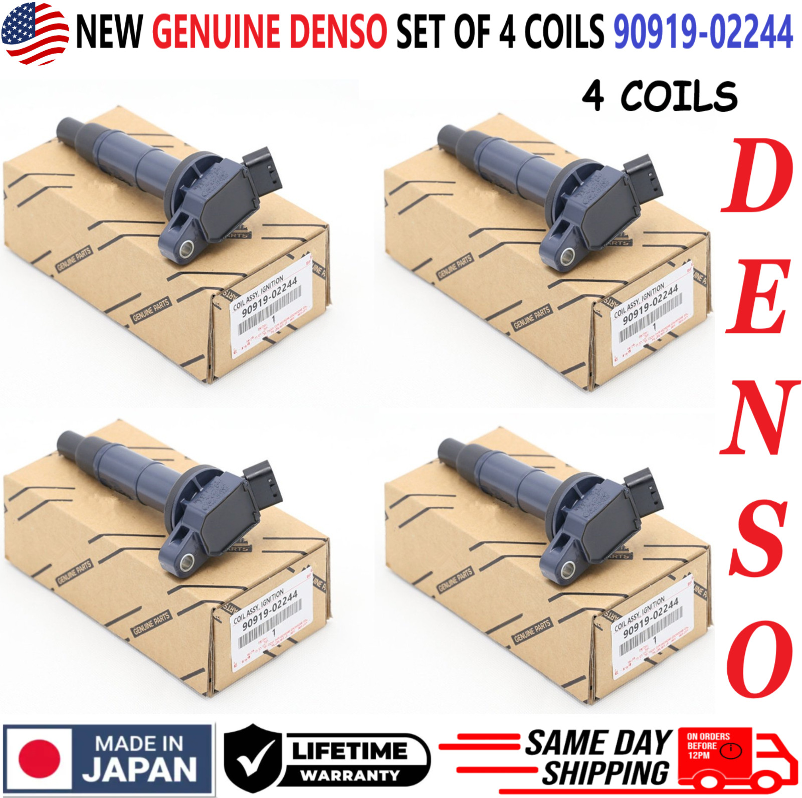 GENUINE DENSO x4 Ignition Coils For 2001-2012 Toyota Lexus Scion I4, 90919-02244