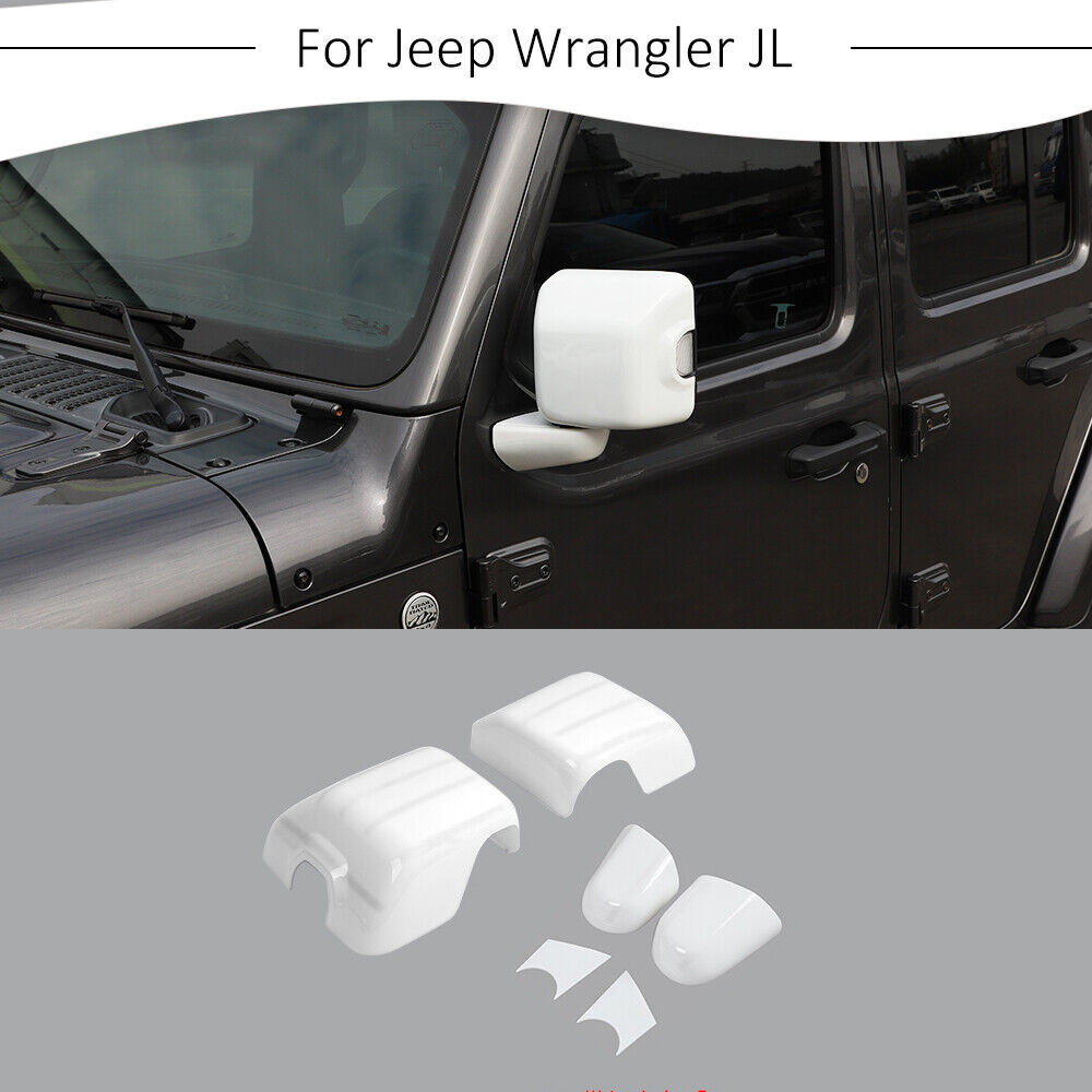 6pc Side Rear view Mirror & Base Cover Trim For Jeep Wrangler JL JT 2018+ White