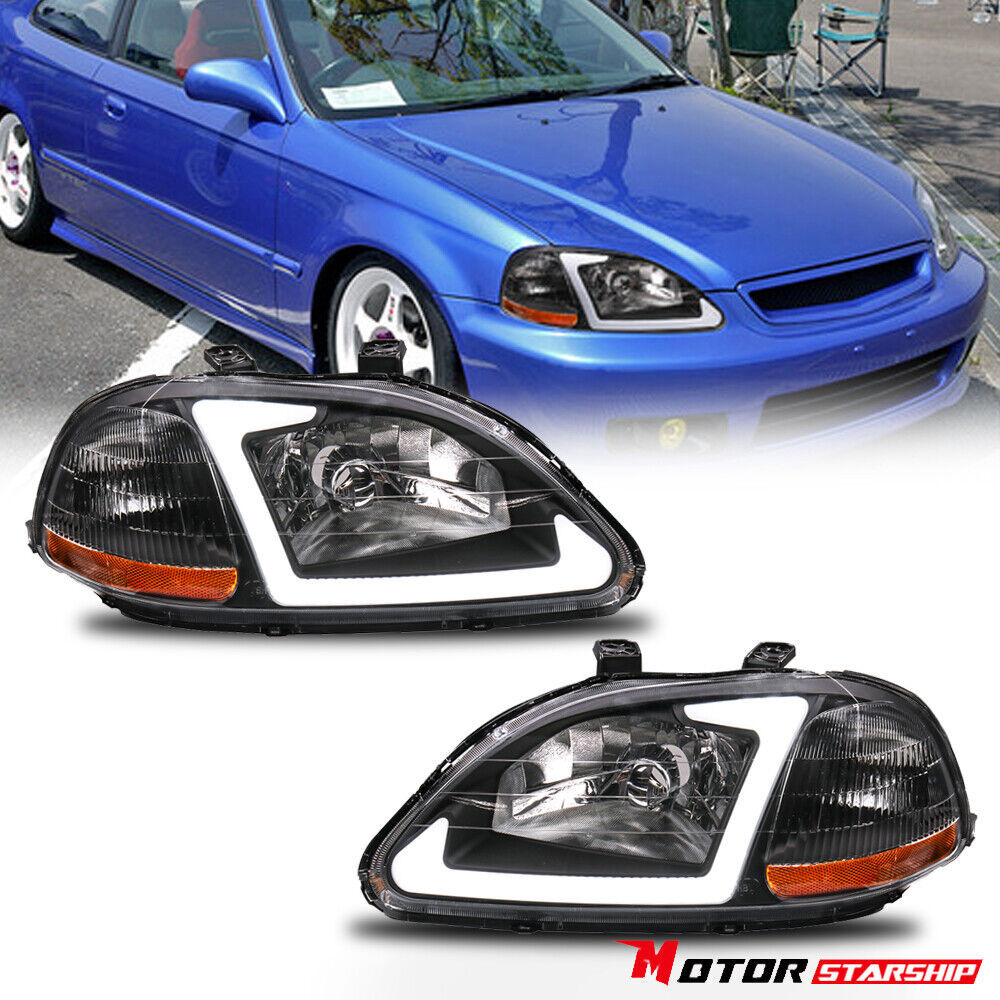 For 1996-1998 Honda Civic EJ EK EM LED DRL Bar Headlights Lamps Pair LH&RH New