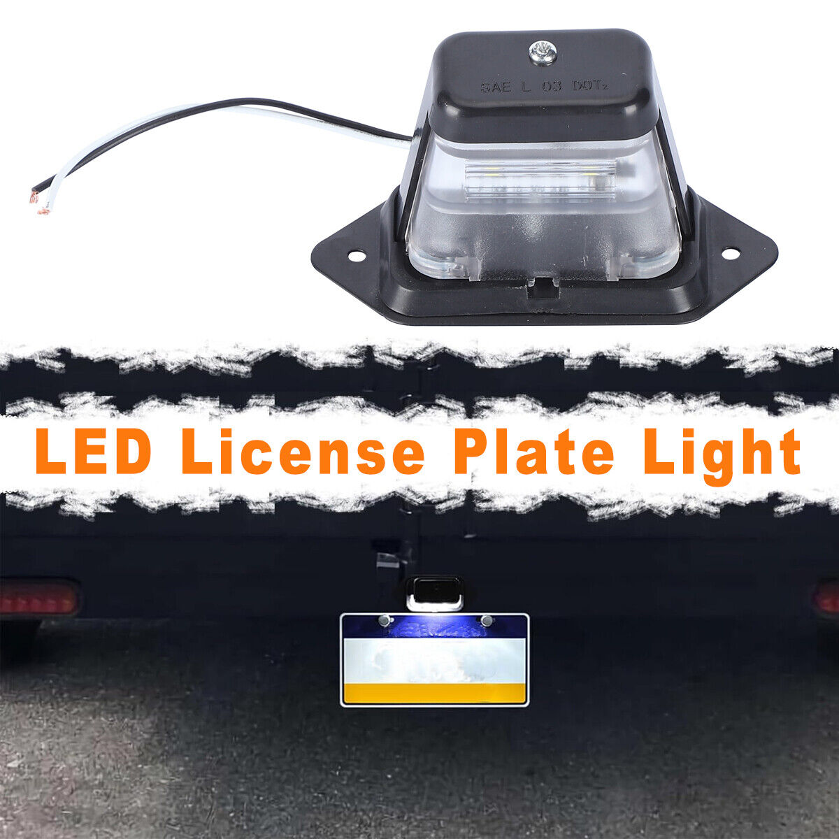 Black 12V DC Surface-Mount LED License Plate Light for Trailer UTV ATV Truck
