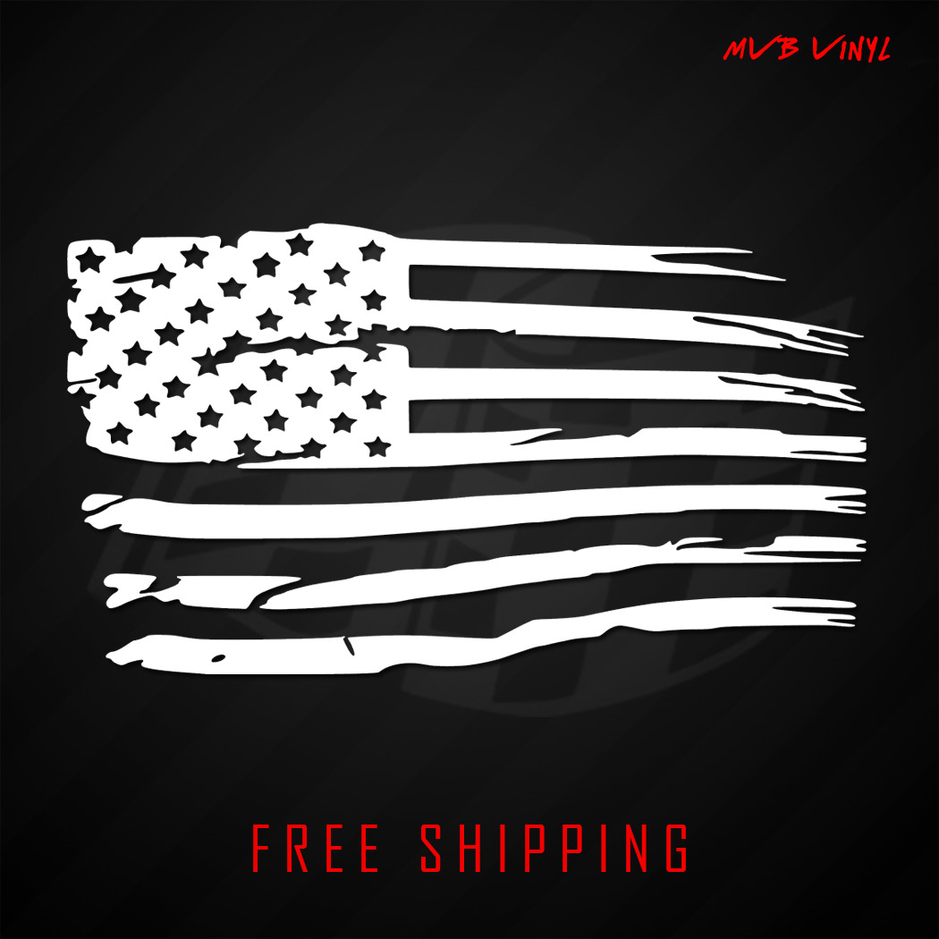 Distressed Tattered American Flag Vinyl Decal Sticker | Ripped Torn USA 641