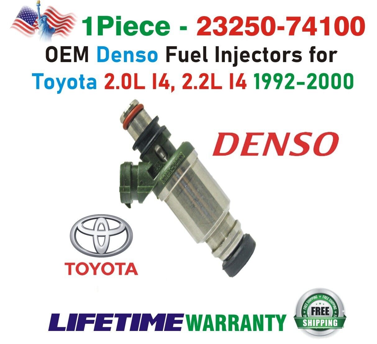 OEM Single x1 Denso Fuel Injector for 1992-2000 Toyota 2.0L 2.2L I4 #23250-74100
