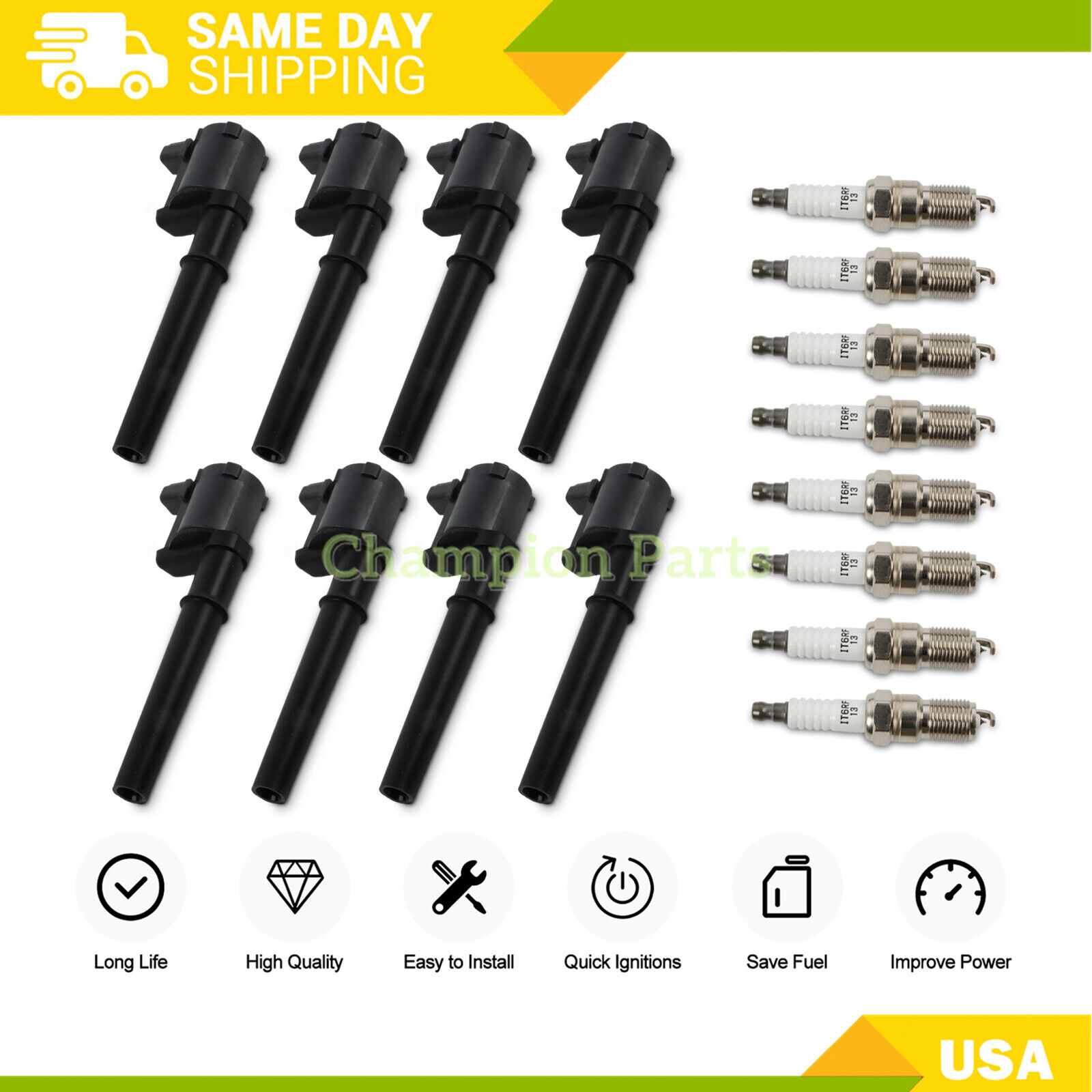 8pcs Ignition Coils + 8pcs Iridium Spark Plugs for 99-04 Ford Lincoln UF191+5118