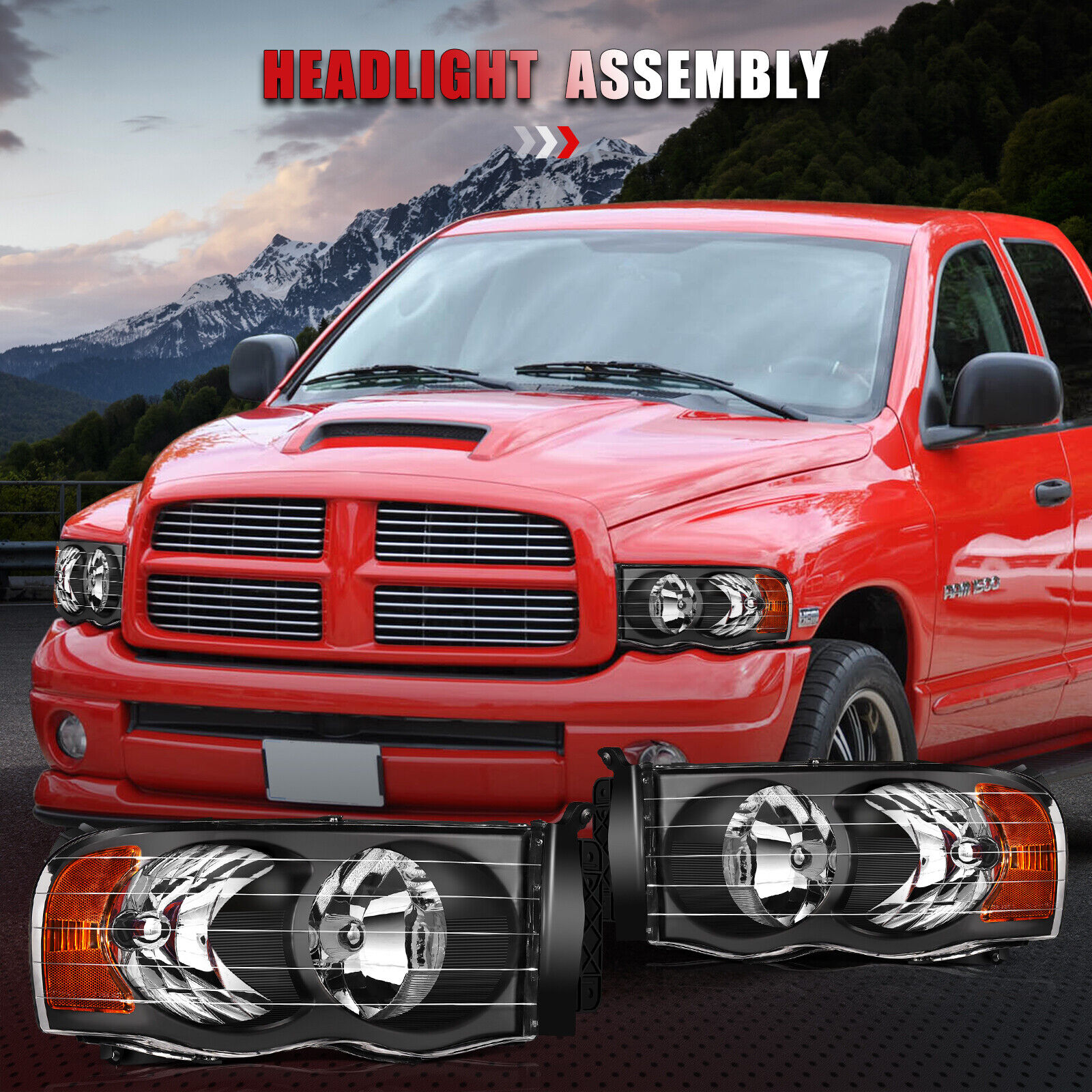 Headlights For 2002-2005 Dodge Ram Pickup Headlamps Assembly Pair Clear Lens