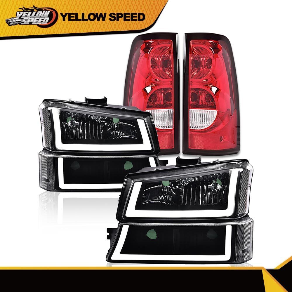 Fit For 2003-2007 Silverado LED DRL Black Housing Headlights + Tail Lights Pair