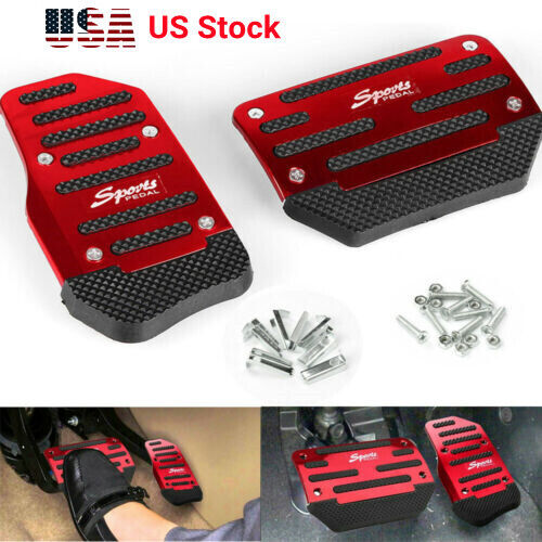 Red Non-Slip Automatic Gas Brake Foot Pedal Pad Cover Car Accessories Parts Set