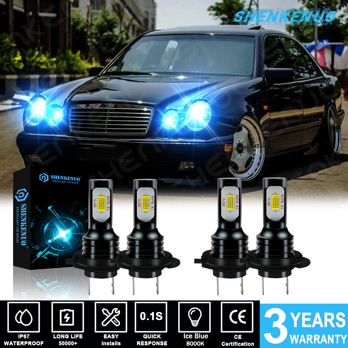 For 2000-2009 Mercedes-Benz E320 - Front LED Headlight 4X Bulbs High-Low beam