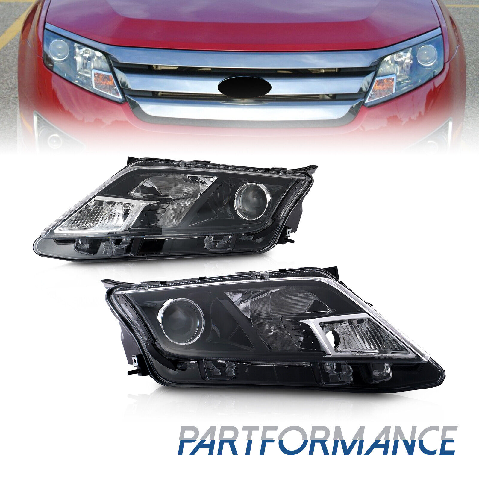 For 2010-2012 Ford Fusion Black Projector Headlights Headlamps Left & Right Side