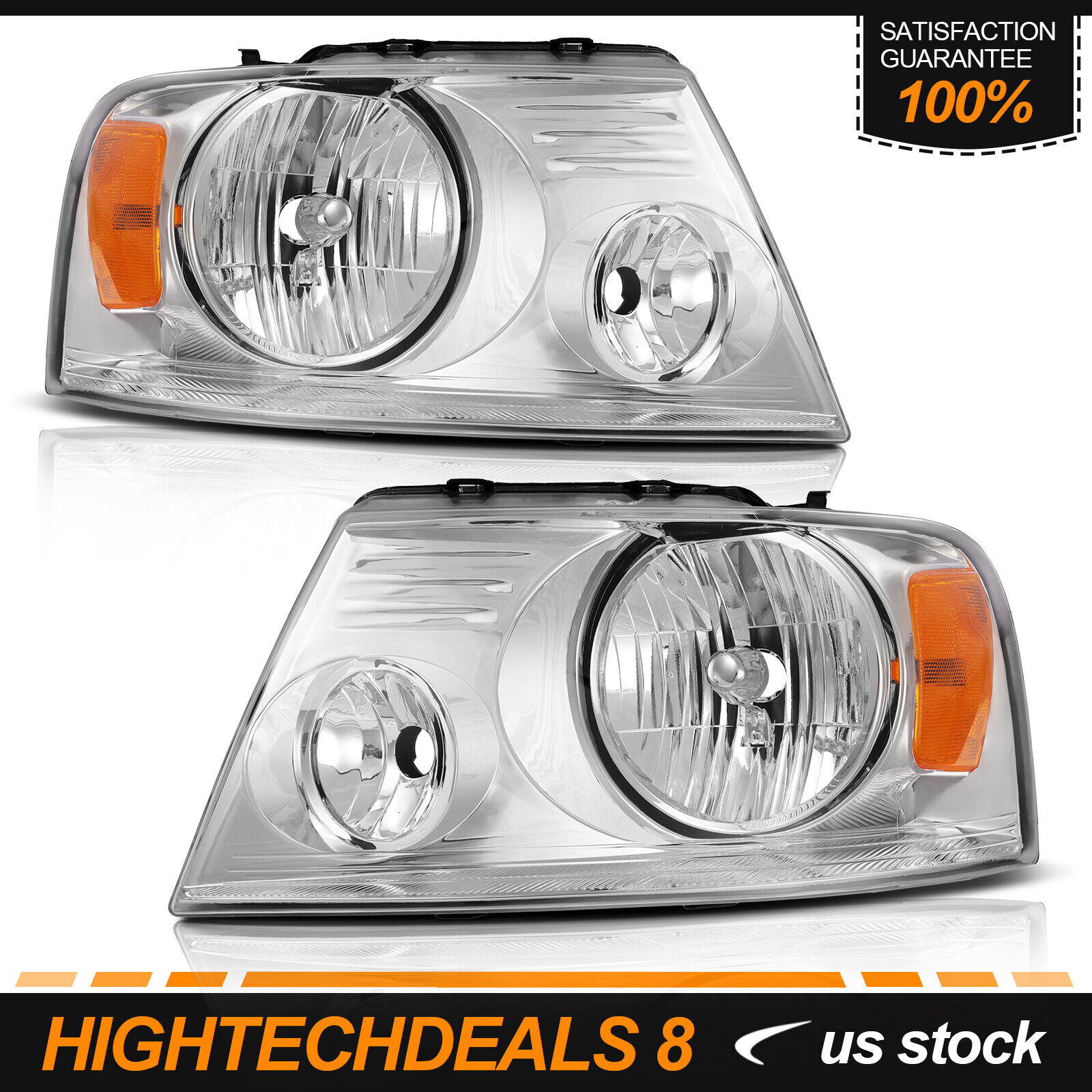 For 2004-2008 Ford F-150 Replace Amber Corner Headlights Chrome Housing One Pair