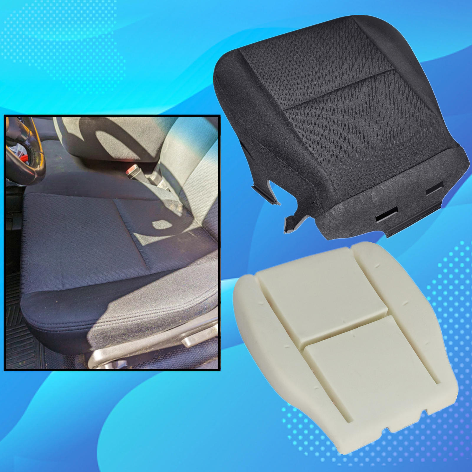 For 07-14 Chevy Silverado 1500 Driver Side Bottom Cloth Seat Cover+Foam Cushion