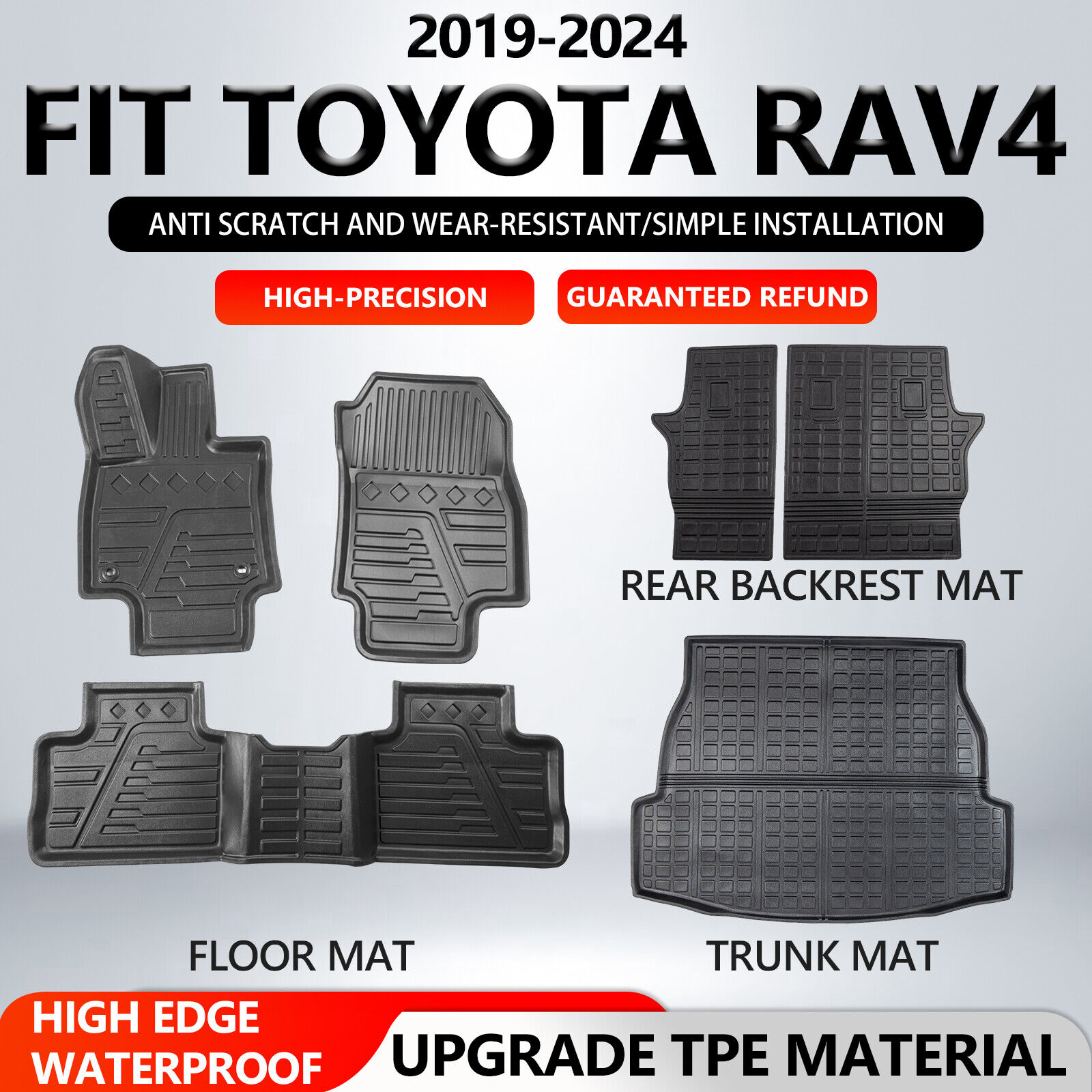 For 2019-2024 Toyota RAV4 Cargo Mats Floor Mats Backrest Mat Trunk Liners TPE