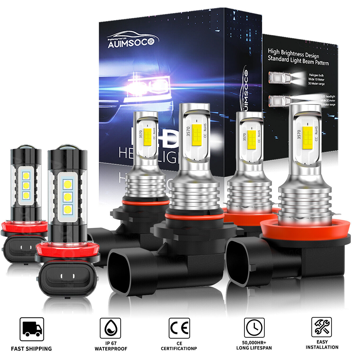 For Toyota Sienna 2011-2020 Combo LED Headlights High/Low Beam Fog Lights Bulb