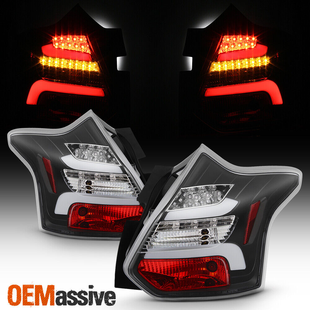 For 12-14 Ford Focus Hatchback SEQUENTIAL LED Tube Black Tail Lights Lamp Pair