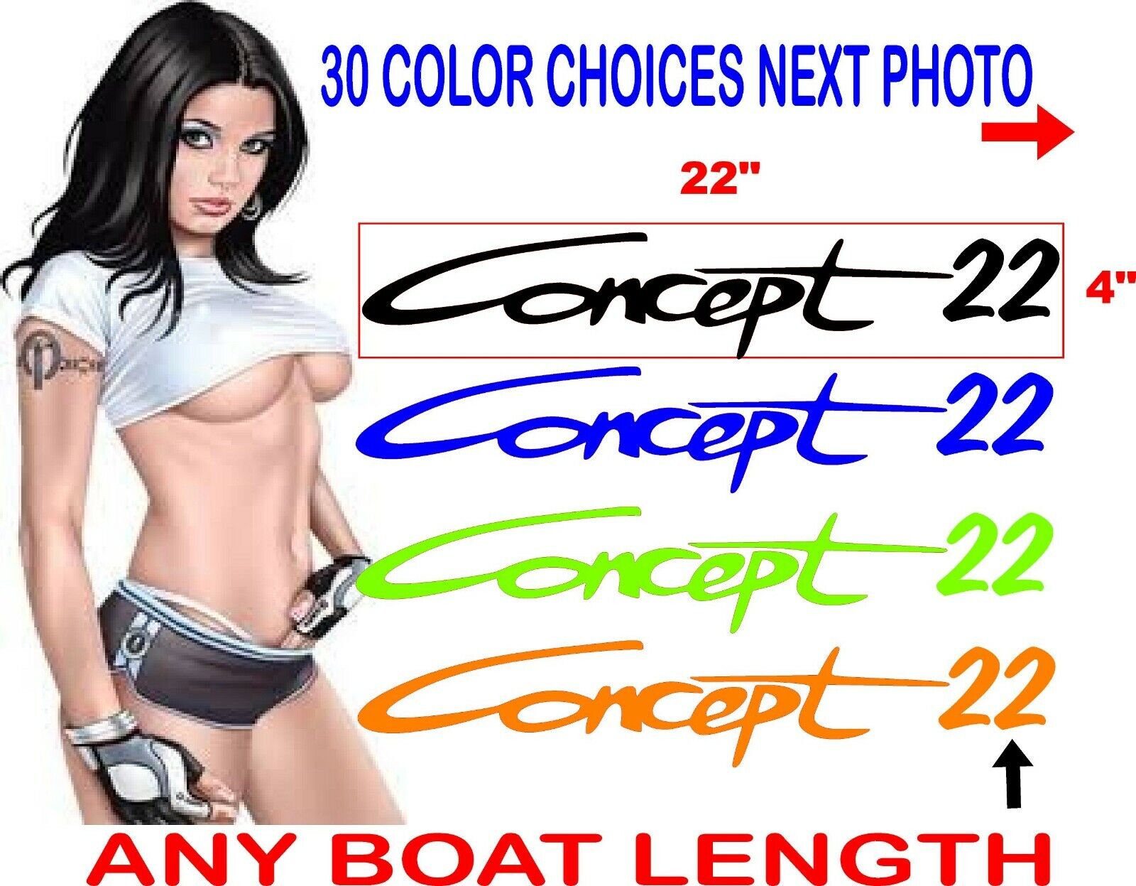 CONCEPT 22 BOAT DECAL DECALS SET 2 DECALS 30 PLUS COLORS TO CHOOSE FROM