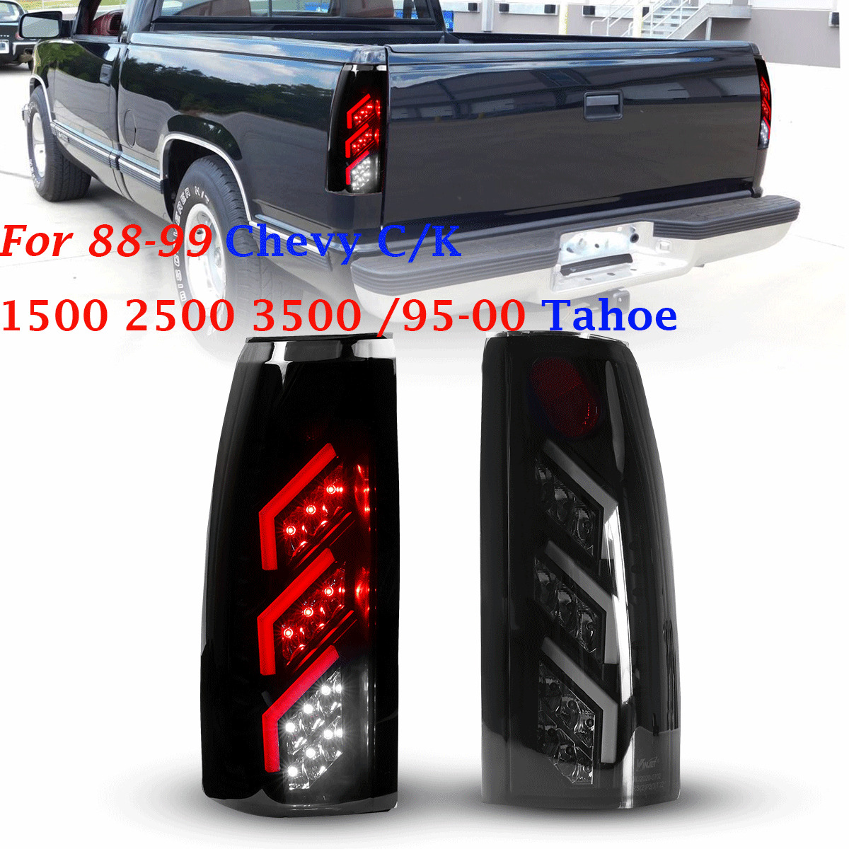 For 88-99 Chevy C/K1500 2500 3500 /95-00 Tahoe Tail Lights Rear Lamp Black/Smoke