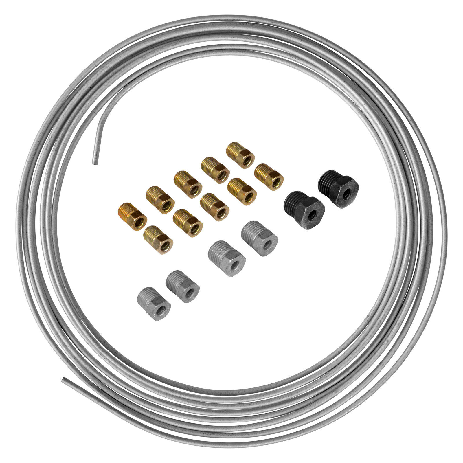 3/16 OD 25 ft Steel Brake Line Tubing Coil and Fitting Kit - 16 Fittings - SAE